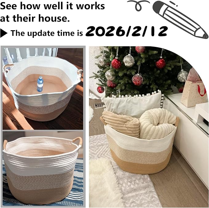 Artfeel 40L Large Cotton Rope Basket, Decorative Woven Blanket Storage for Living Room, Boho Toy Storage & Toy Box for Kids, Versatile Laundry Basket & Nursery Hamper for Blankets(Gery) - Image 7