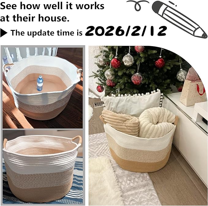 Artfeel 40L Large Cotton Rope Basket, Decorative Woven Blanket Storage for Living Room, Boho Toy Storage & Toy Box for Kids, Versatile Laundry Basket & Nursery Hamper for Blankets(Black) - Image 7
