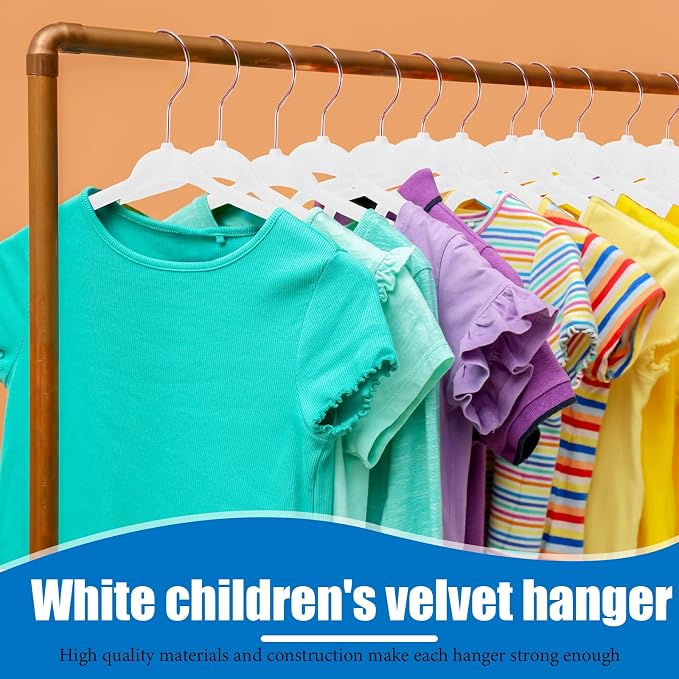 100 Pack White Velvet Baby Clothes Hangers Bulk with Swivel Hooks 11.4 Inch Non Slip Space Saving Newborn Velvet Hangers Durable for Infant Nursery Toddler Kids Children(Baby,White) - Image 6