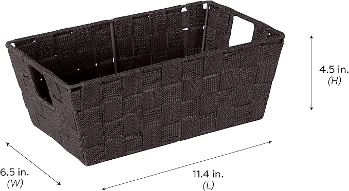Simplify Small Shelf Woven Strap Tote | Decorative Storage Basket | Built in Handles | Organization | Closet | Bedroom | Bathroom | Nursery | Accessories | Toys | Gifts | 4 Pack | Chocolate - Image 7