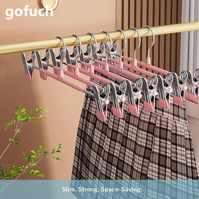 Pants Hangers with Clips - 30 Pack Heavy Duty, Non-Slip Adjustable Space Saving Skirt Hangers for Pants, Jeans, Shorts | Black | 12 Inch - Image 7