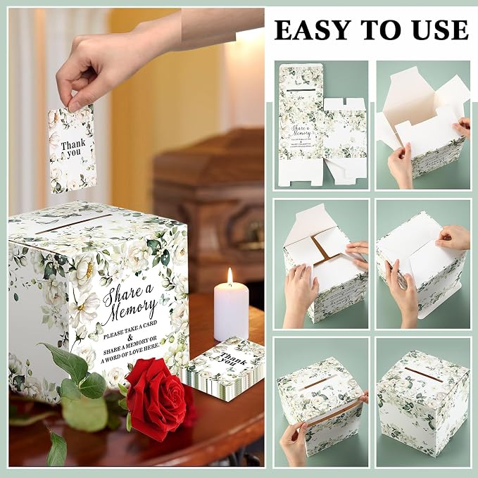 Engrowtic 202 Pcs Funeral Guest Book Funeral Favors Set for Memorial Service, Celebration of Life Guest Book 50 Memory Cards with Box 50 Memorial Prayer Cards 50 Ballpoint 50 Bags for Sympathy Gifts - Image 7
