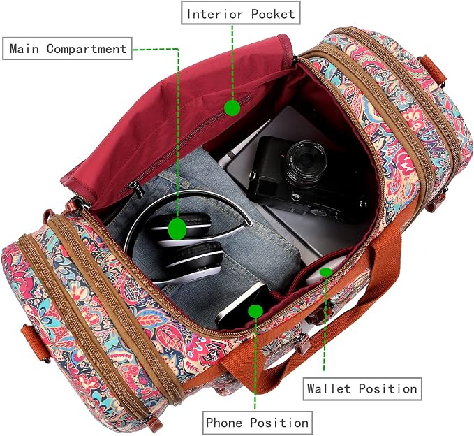 Multicolor Travel Duffel Weekender Bag for Women Carry on Overnight Bag With Toiletry bag HB-21 (HS) - Image 7