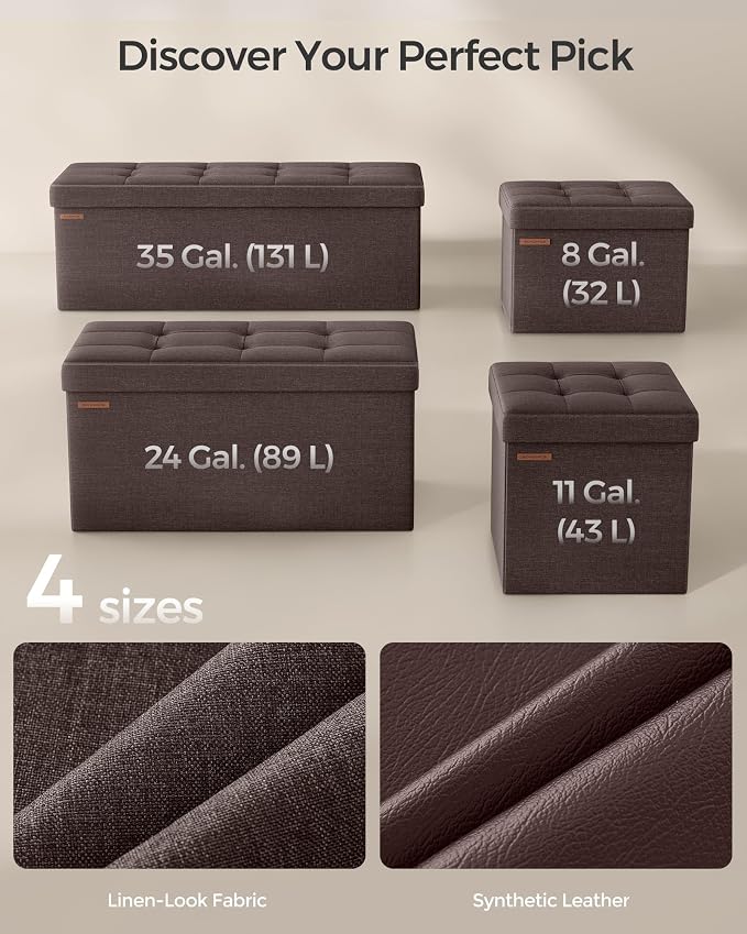SONGMICS MAZIE Collection - 43 Inches Folding Storage Ottoman Bench, Ottoman Foot Rest, End of Bed Bench, Storage Chest, Load 660 lb, for Living Room, Bedroom, Entryway, Brown ULSF77BR - Image 8