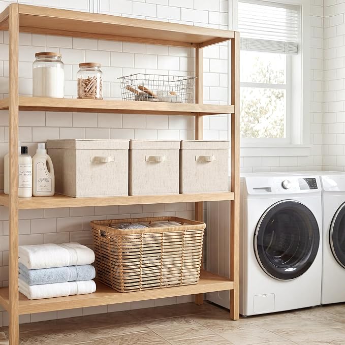 StorageWorks Fabric Storage Bins with Lids, Closet Storage Bins | Lidded Dust-proof, Easy Pull Handles, Foldable, Stackable, Ideal for Clothes Blanket Towel, Jumbo, Rustic Linen, 3-Pack - Image 9