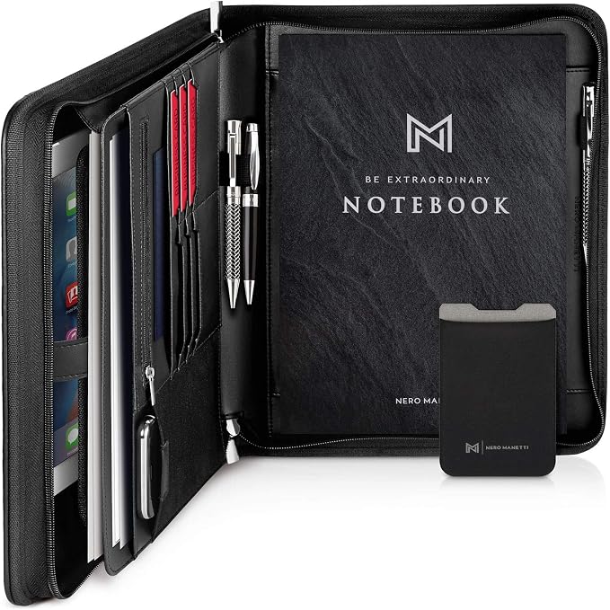 NERO MANETTI- Zippered Vegan Leather Padfolio/Portfolio Pad Holder-Business PU Leather Notepad Folder for Resumes, Interviews, iPad/Tablet, Phone, Legal Pad Notebook Executive Binder for Women, Men - Image 9