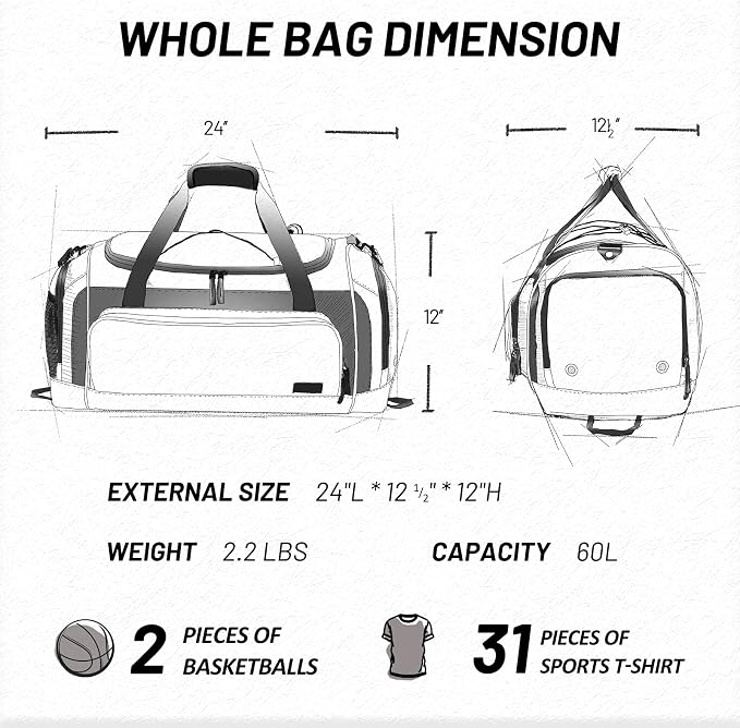 MIER Large Gym Bag for Men 60L Duffel Bag with Shoe Compartment | Lightweight & Durable Sports Duffles; Suited for Workout Fitness Travel Weekender; Water Resistant; Adjustable Shoulder Strap - Image 7