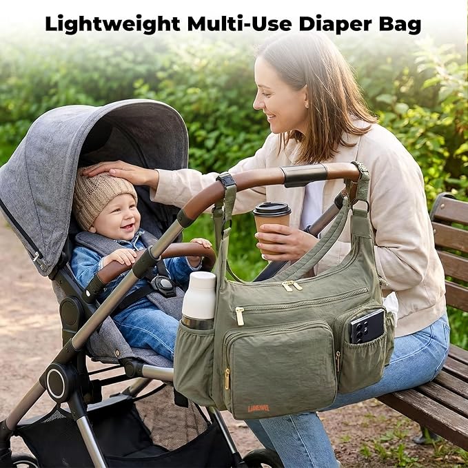 Puffy Crossbody Diaper Bag, 2-in-1 Stroller Caddy & Mom Purse, 13L Lightweight Travel Duffle Bag for Baby, Work Commute, Gym, Labor Delivery (Eucalyptus Gray) - Image 8