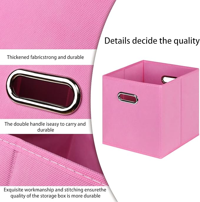 STOREONE Fabric Storage Bins Cubes Baskets Containers-(11X11X11) with Dual Handles for Shelf Closet, Nursery Home , Bedroom Organizers, Foldable Set of 3 (Pink) - Image 7