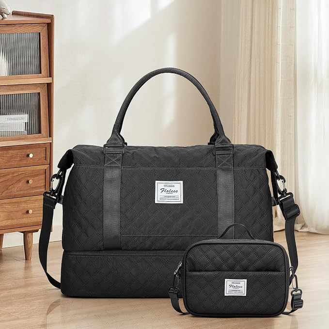 Weekender Bags for Women, Travel Duffel Bag with Shoes Compartment | Overnight Bag with Toiletry Bag, Carry on Personal Item Bag for Travel Business Trips Sport Hospital,Grid Travel Bag Set - Image 9