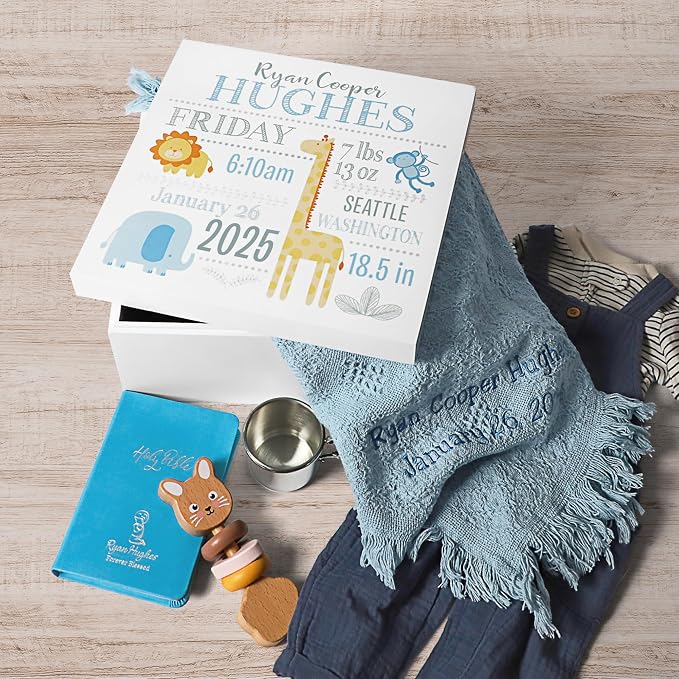 Let's Make Memories Personalized Baby's First Keepsake Box - Memento Storage - Memories Box - Baby Shower - Nursery Decor - For Girls - 6" Hx12 Square - Baby's First - Blue - Image 9