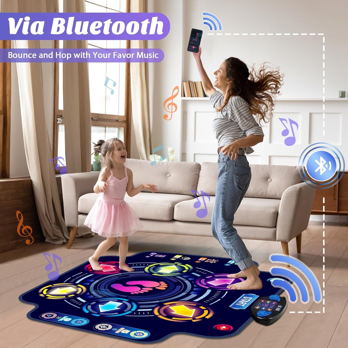 【Upgraded】KIZJORYA Dance Mat for Kids, Electronic Light-up Dance Pad with Wireless Bluetooth 5 Speeds 9 Levels, Dancing Mat for Toddlers Music Game Dance Toy for Girls Boys 3 4 5 6 7 8 9 10+ Year Old