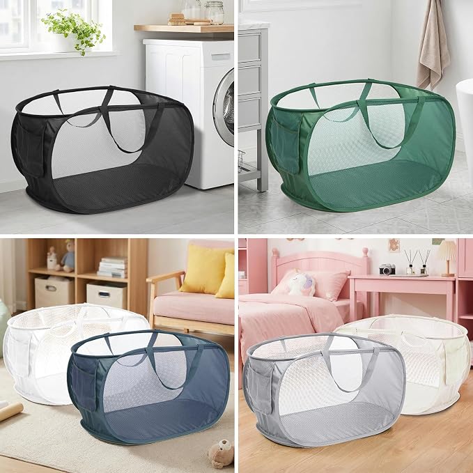6 Pcs Durable Collapsible Laundry Baskets, Foldable Laundry Basket Large Opening, Pop Up Laundry Hamper with Pocket, Clothes Hamper with Handles for Laundry, Bathroom, Kids Room, Dorm or Trave - Image 7