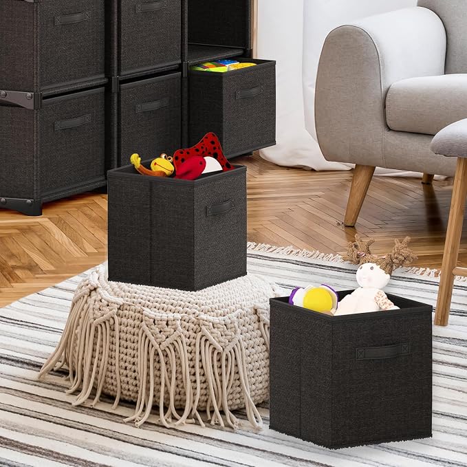 Nestl Foldable Fabric Storage Bins - 6 Cube Organizer with Handles, Black, 11-Inch for Bedroom, Playroom and More - Image 6