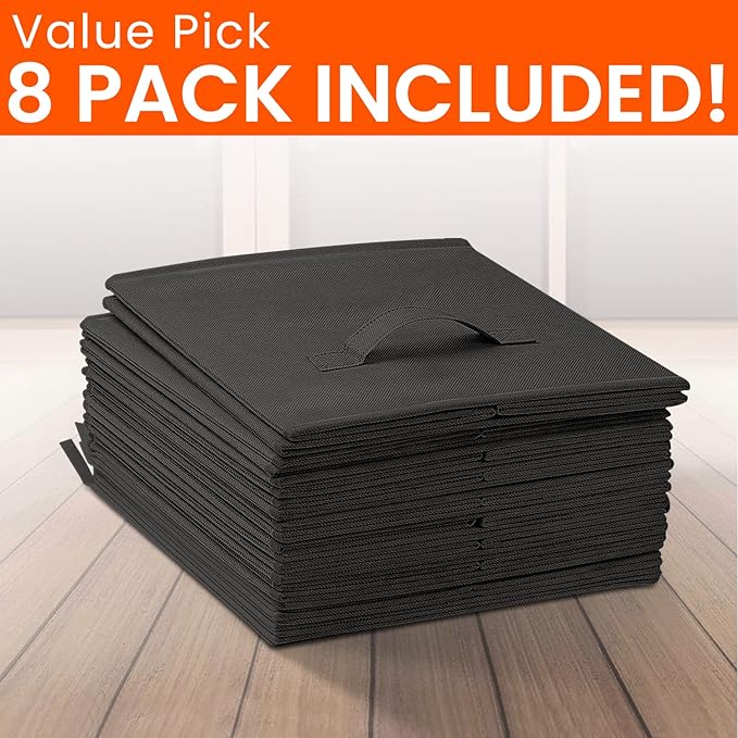 Large Storage Cubes - 13 Inch Heavy Duty Fabric Storage Bins for Shelves Closet, Cube Organizer - 8 Pack Collapsible Cube Storage Bins Baskets for Organizing Clothes Blankets Toys (Black) - Image 8