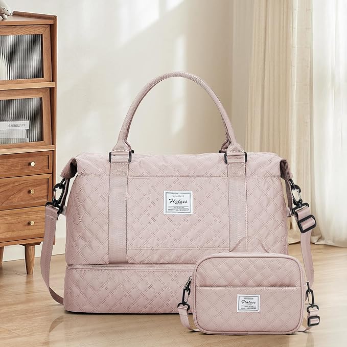 Weekender Bags for Women, Travel Duffel Bag with Shoes Compartment | Overnight Bag with Toiletry Bag, Carry on Personal Item Bag for Travel Business Trips Sport Hospital,Grid Travel Bag Set - Image 9