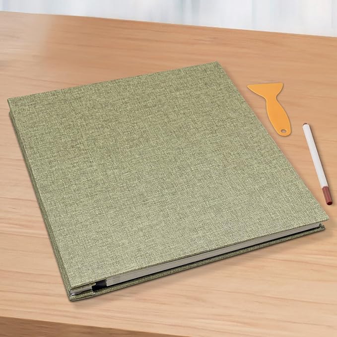 Photo Album Scrapbook – 4x6, 5x7 & 8x10 Pictures – Self-Adhesive Pages for Baby, Wedding, Travel & Family Memories | Includes Metallic Pen & Scraper/Light Matcha Large DIY Memory Book for Gifts - Image 6