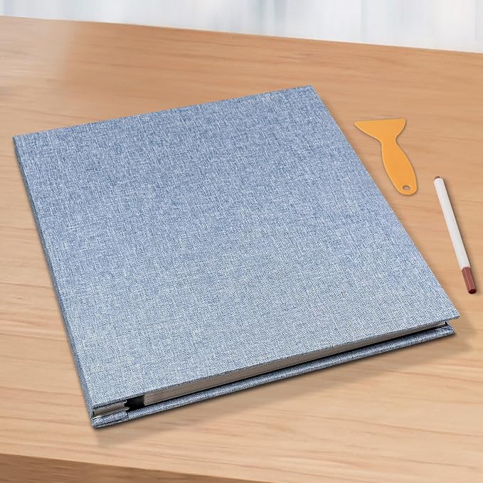 Photo Album Scrapbook – Holds 4x6, 5x7 & 8x10 Pictures – Self-Adhesive Pages for Baby, Wedding, Travel & Family Memories | Includes Metallic Pen & Scraper/Light Blue Large DIY Memory Book for Gifts - Image 6