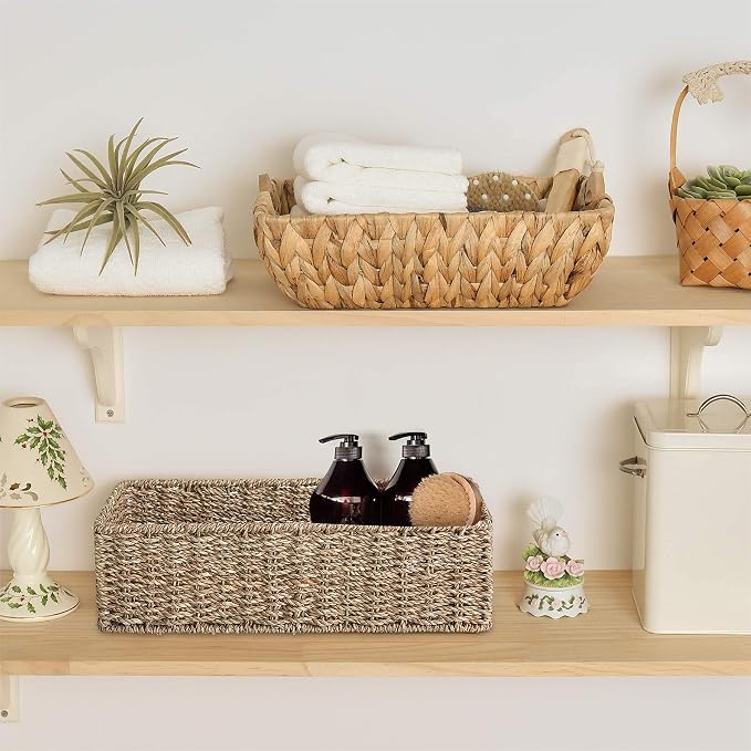 HOMESTEAD 2-Pack Rectangular Seagrass Storage Baskets with Built-In Handles, Handwoven Wicker Baskets for Pantry, Shelf, Closet & Bathroom Organization, 16 × 6.75 × 4.25 in - Image 7