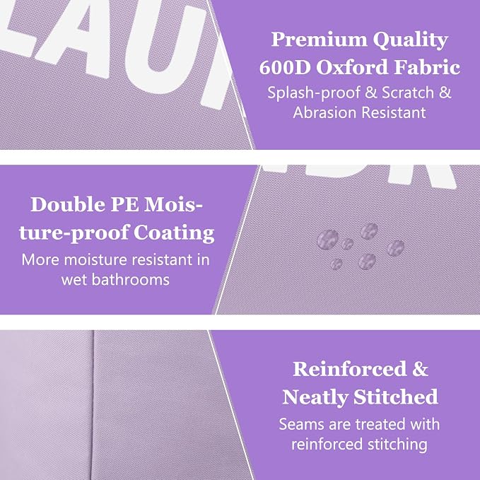 Super Large Laundry Basket with Handles, 125L Foldable Dirty Clothes Hamper for Adult, Stand-alone Laundry Hamper in 600D Oxford Fabric, Purple Storage Basket for Family, Guest House,Purple - Image 9