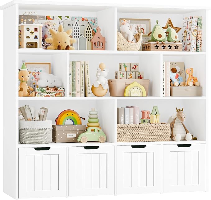 Toy Storage Organizer with Movable Drawer Toy Organizer for Kids | Kids Bookshelf and Toy Chest Storage with Hidden Wheels, Toy Organizers and Toy Storage for Playroom, White - Image 7
