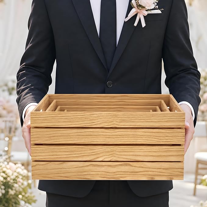 5 Pcs Wooden Crates for Display, Nesting Wood Crate for Storage, 5 Size | Farmhouse Weddings Wooden Basket for Storage Container and Decorations, Rustic Wood Crates for Farmers Market, Birthday, DIY - Image 8