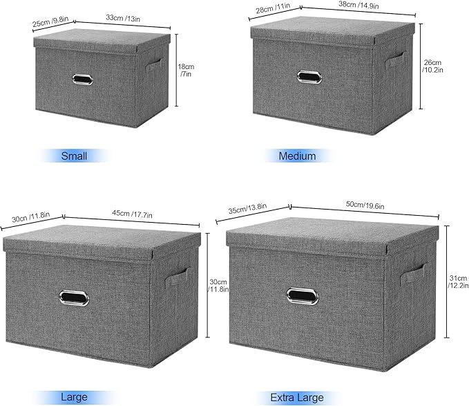 Large Linen Fabric Foldable Storage Bins with Removable Lid and Handles, Washable Storage Box Organizer Containers Baskets Cube with Cover for Bedroom,Office(Pink, Medium) - Image 6