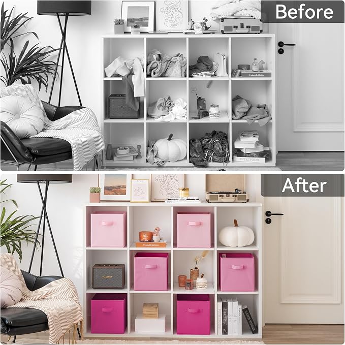 GRANNY SAYS 11x11 Cube Storage Bins, Cube Organizers, Pink Gradient, 6-Pack | Collapsible Storage Boxes with Thickened Base Plate, Sturdy Handles, Decorative Baskets for Shelves, Closet - Image 8