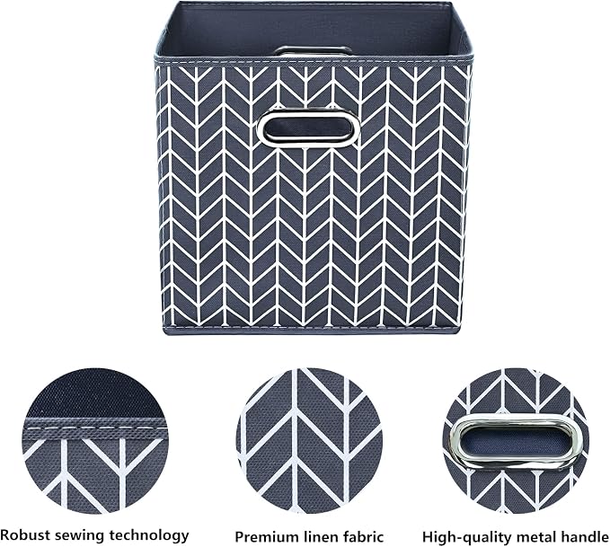 11 Inch Cube Storage Bins , Fabric Cube Organizer Bins with Handle, Foldable Cube Bins for Cloth or Accessary Storage, 11x11x11 set of 6,(Gray Wave) - Image 7