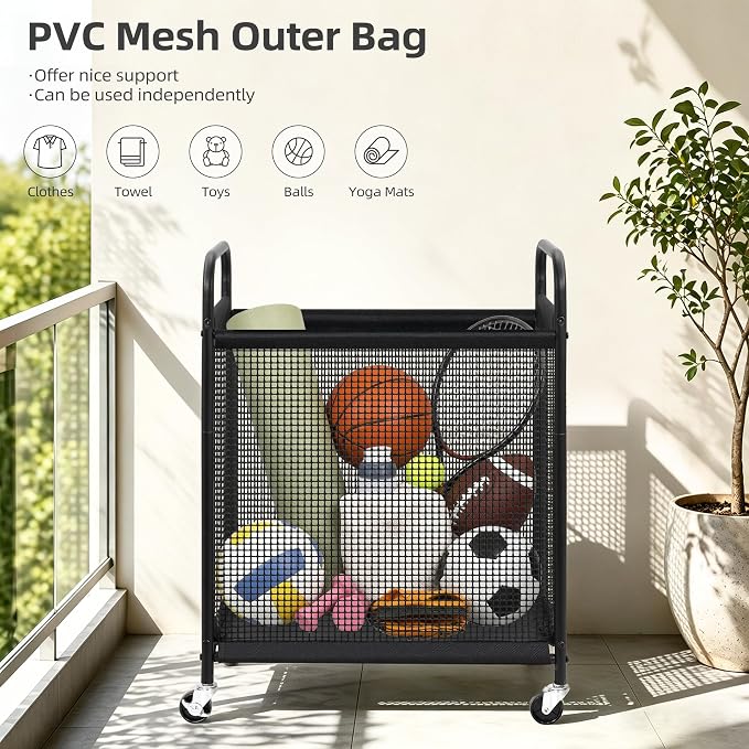 STORAGE MANIAC Rolling Laundry Hamper with Wheels 2-Section Laundry Sorter Rolling Laundrys Basket on Wheels with Removable Bag Clothes Hamper Laundrys Organizer Cart Bathroom Bedroom 100L Grey - Image 7