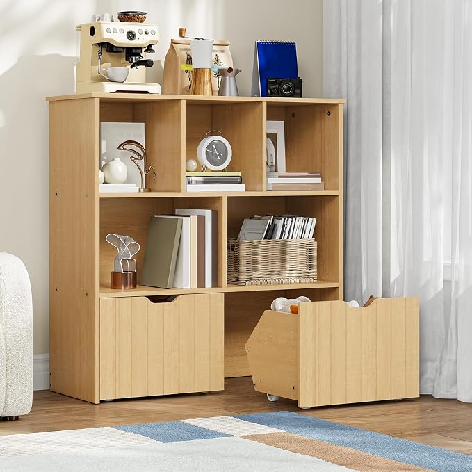 HOOBRO Toy Storage Organizer, Toy Organizers and Storage with 2 Movable Drawers and 5 Cubbies, Kids Bookshelf and Toy Storage for Books or Dolls, Toy Shelf for Playroom, Natural NL88CW01 - Image 9