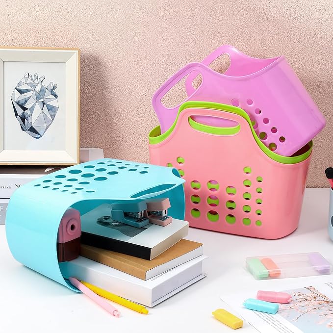 Nuogo 20 Pack Plastic Baskets with Handles Portable Shower Caddy Storage Baskets Assorted Multicolor Reusable Caddy tote Organizer Bin for Bathroom Dorm Communal Showers Kitchen, 10.6" x 6" x 10" - Image 7