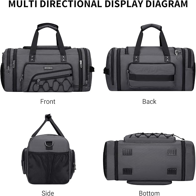 WITZMAN Mens Duffle Bag Expandable 50L Travel Gym with Shoe Compartment | Nylon, Large, With Dry-wet Pocket, Fits 16" Laptop, Carry-on Bag, For Sports Weekender Overnight, B695 Silvery Grey - Image 9