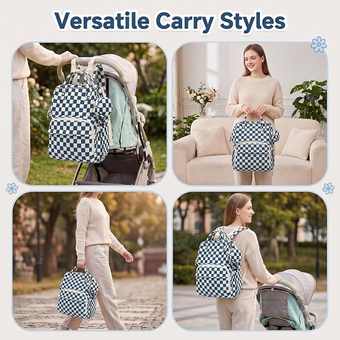 Baby Diaper Bag Backpacks for Mom Dad, Corduroy Large Capacity Multifunction Nappy Bag with Pacifier Case, Baby Travel Essentials Diaper Backpack for Boys Girls - Checkered Navy Blue - Image 8