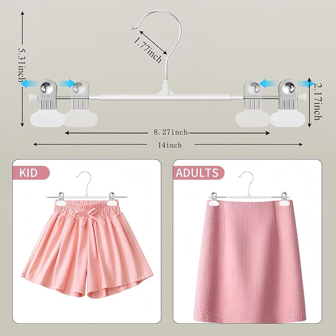 HUADYMEET 14 Inch Heavy Duty Pants Skirt Hangers with Clips,White,10 Pack | Metal,Space Saving,Adjustable,Hanger for Jeans Shorts Clothes Slacks Trousers,For Adult Men Women Children,Non Slip - Image 6