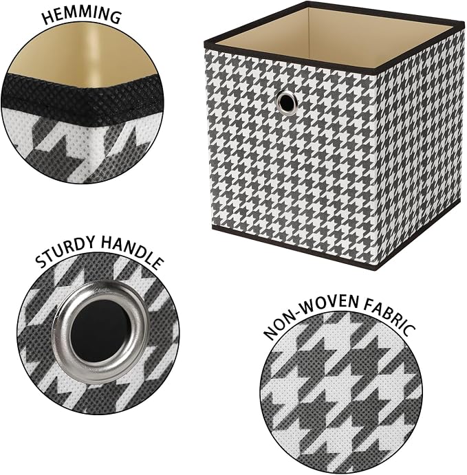 Foldable Storage Cubes Bins ,11 Inch Cloth Storage Cube Fabric Storage Box Cubes Organizer Baskets with Dual Handles for Home Organizer Set of 6 (Houndstooth) - Image 7