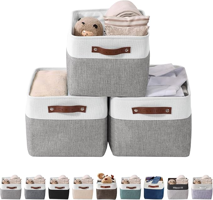 DECOMOMO Storage Bins, Large Fabric Storage Baskets for Shelves 4 Pack | 15 x 11 x 9.5 inches Decorative Linen Closet Organizers (Grey & White) - Image 9