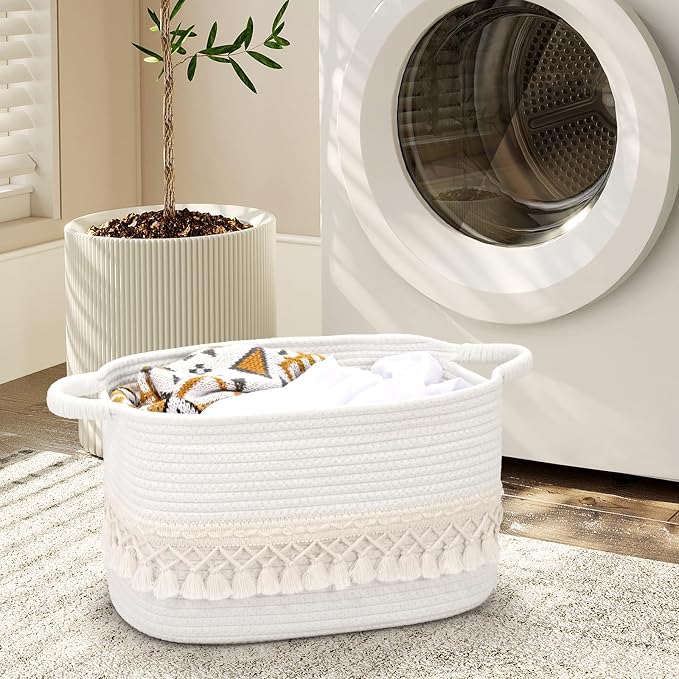 6 Pack Storage Basket for Shelves, Boho Cotton Rope Storage Bins with Heavy Tassel, Shelf Baskets Large Woven Baskets for Organizing, Cube Organizer Bins, Baby Laundry Basket for Clothes, Toys, Pets - Image 9
