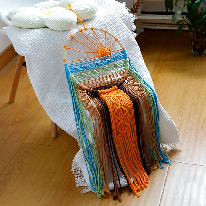 Artilady Macrame Wall Hanging Tapestry, Boho Sun Art Decor Dream Catcher | Large Wall Tapestry, Handmade Woven, Farmhouse Rustic, Colorful Sunset Wall Art, Bedroom Living Room Apartment Home Decor - Image 6