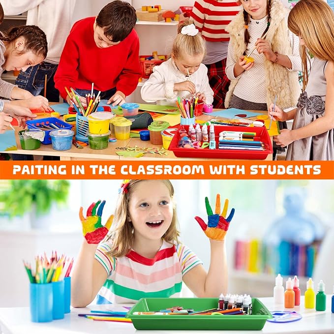 Maitys 15 Pcs Activity Plastic Art Trays 14.57 x 10.63 x 1.77 Inch Large Crafts Organizer Serving Storage Tray for Kids School Classroom DIY Project Painting Home Organizing Supply(Multi Color) - Image 6