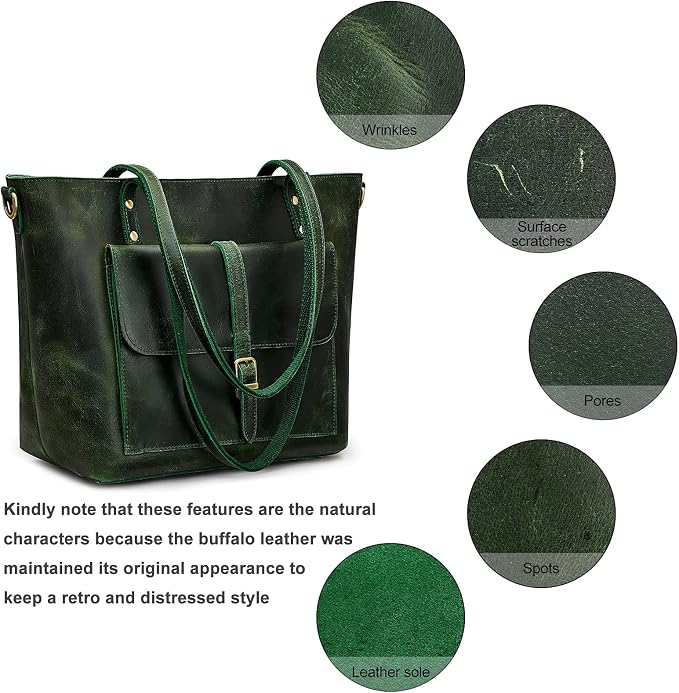 S-ZONE Women Vintage Genuine Leather Tote Bag Large Shoulder Purse Work | 14" Padded Laptop Compartment, Detachable Long Strap, Luggage Strap, Multi Pockets, Travel Everyday - Image 7