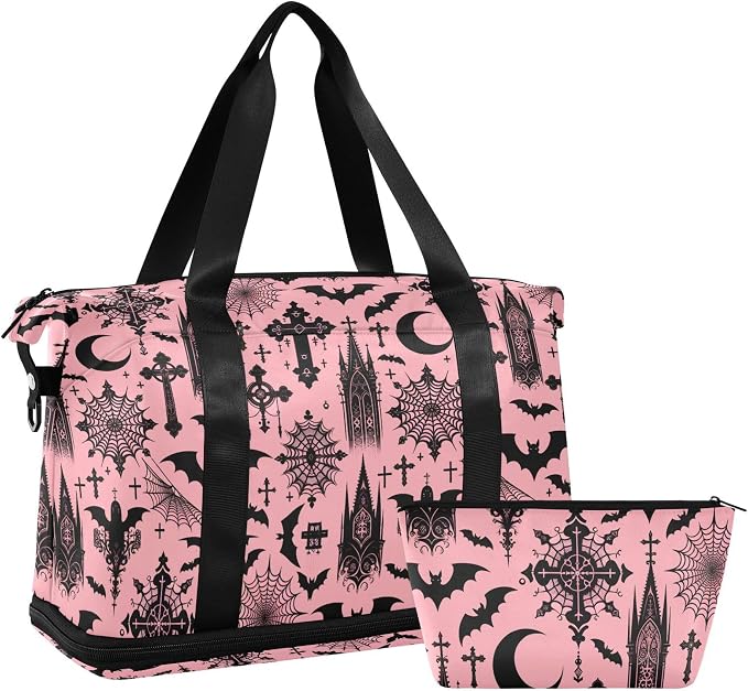 Travel Duffel Tote Bag Black Gothic Moon Spider Webs and Bats Sports Duffel Bag with Wet Pocket Weekender Overnight Bag for Women Men Gym Bag, Carry On Bag Hospital Bag for Labor and Delivery - Image 7