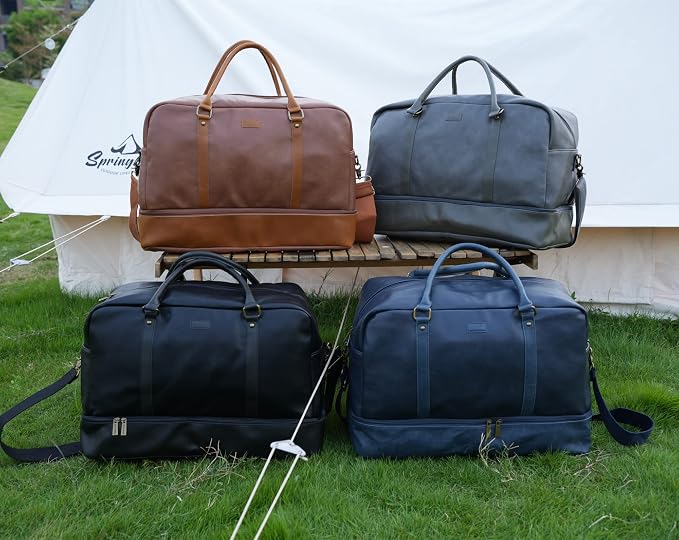 Baosha Vegan Leather Large Travel Duffel Tote Bag Carry On Weekender Overnight Bag With Shoe Compartment HB-38 - Image 7
