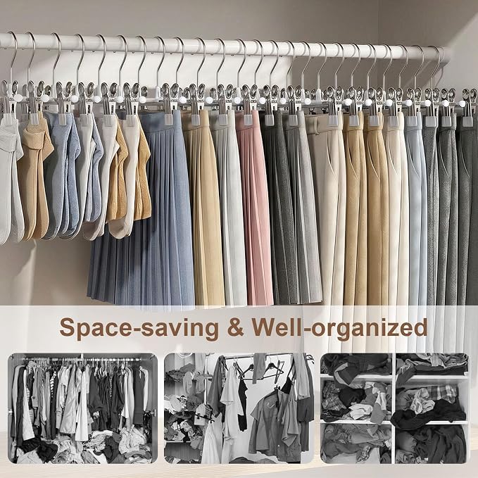 POZEAN Pants Hangers with Clips for Women 50 Pack, 12Inch Adjustable Heavy Duty Skirt Hangers, Space Saving Non-Slip Shorts Jeans Trousers Clothes Hangers, White - Image 7
