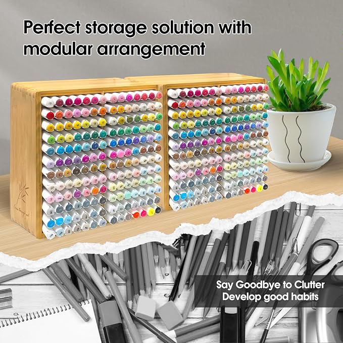 Marker Organizer for 168 Markers,Bamboo Wooden Desk Storage Organizer Rack,Markers Pens Pencils Art Brushes Storage Holder for Home Classroom Office Decor. - Image 6