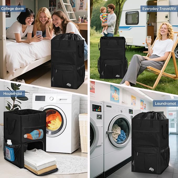Large Laundry Backpack Bag with 3 Sizes Mesh Wash Bags Total 170L | 2 in 1 Laundry Hamper Basket with Shoulder Straps, Freestanding Laundry Bag for College Dorm, Laundromat, Apartment - Image 9