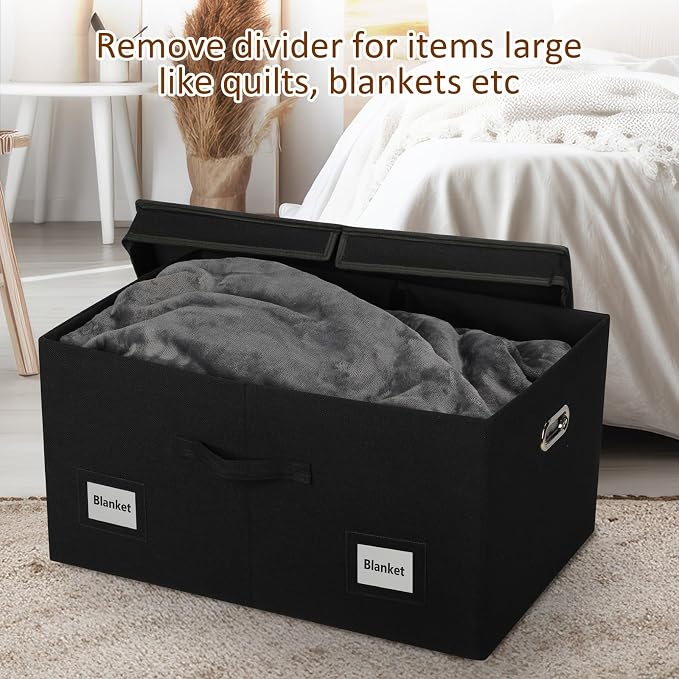 Graciadeco 75 Quarts Extra Large Decorative Storage Bins with Lids, 1 Pack Black Collapsible Storage Bins with Lids, Stackable Storage Bins Decorative Box Storage With Lid Extra Large | 75 Quarts 1 Pack Black Collapsible Stackable Linen Fabric 4 Handle... - Image 6