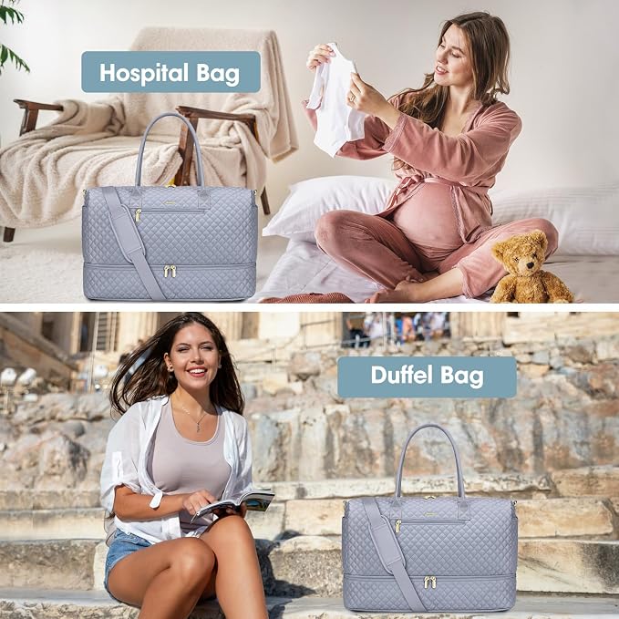Travel Bag Weekender Bags for Women - Carry on Overnight Bag with Shoe Compartment Duffle Bag with Laptop Pocket Hospital Bag Grey - Image 9