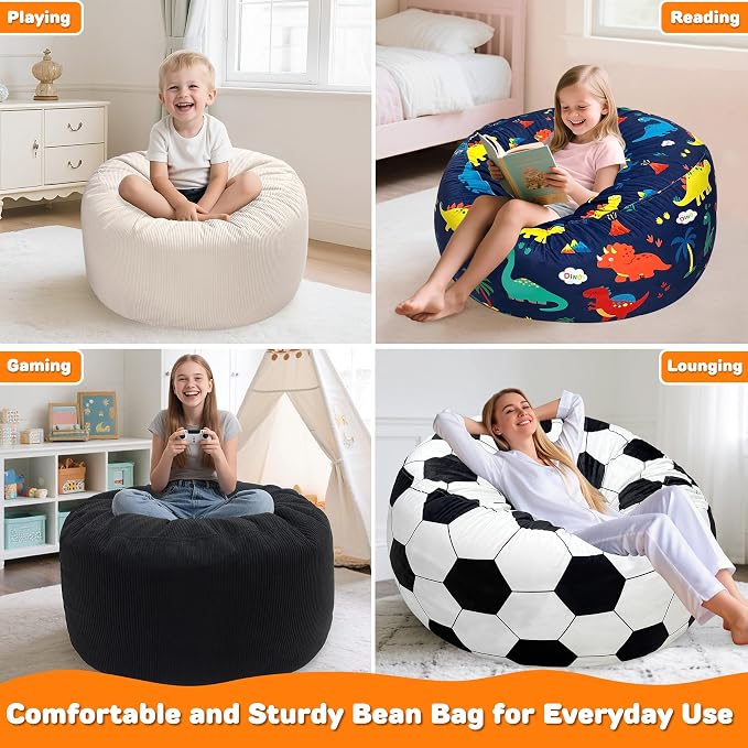 Lukeight Dinosaur Bean Bag Chair for Kids and Teens, Memory Foam Filled Floor Lounger, Washable Velvet Cover with Inner Liner, Beanbag Chair with Filling for Gaming and Reading, Large 27" D x 16" H - Image 6