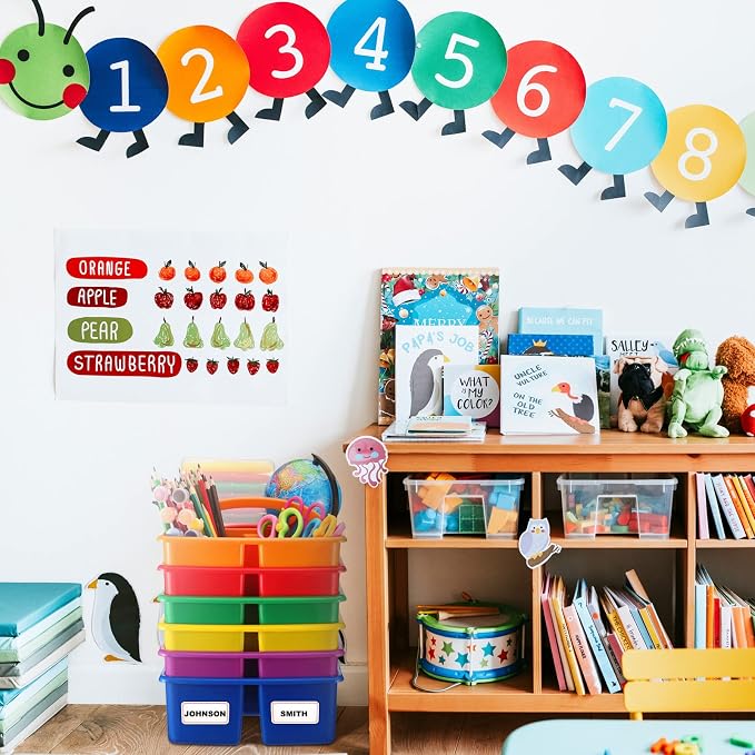 12 Pcs Classroom Storage Caddies Stackable Utility Caddies with 3 Compartment Portable Plastic Caddy with Handle Classroom Storage Bins Organizers for Kids Schools Art Craft Supplies - Image 7